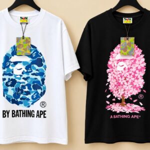 Camisas estampadas blanca y negra – diseño azul y rosado