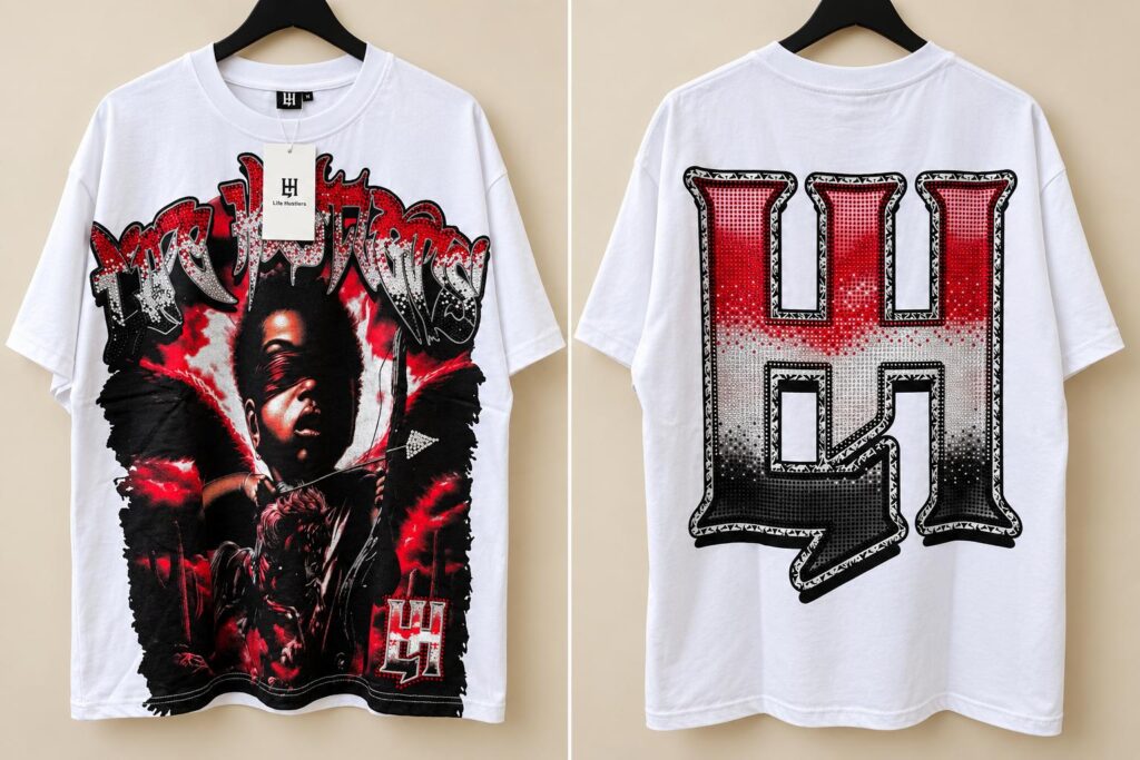 Camisa blanca estampada – letras rojas