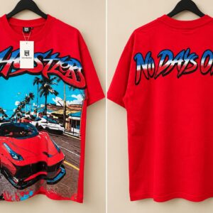 Camisa roja estampada – letras azules