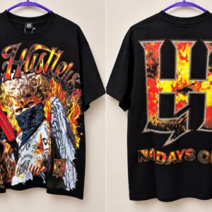 Camisa negra estampada – diseño de fuego