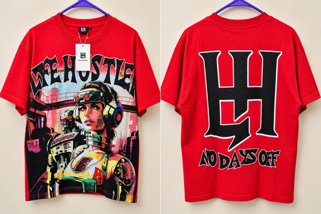 Camisa roja Hustler – letras negras