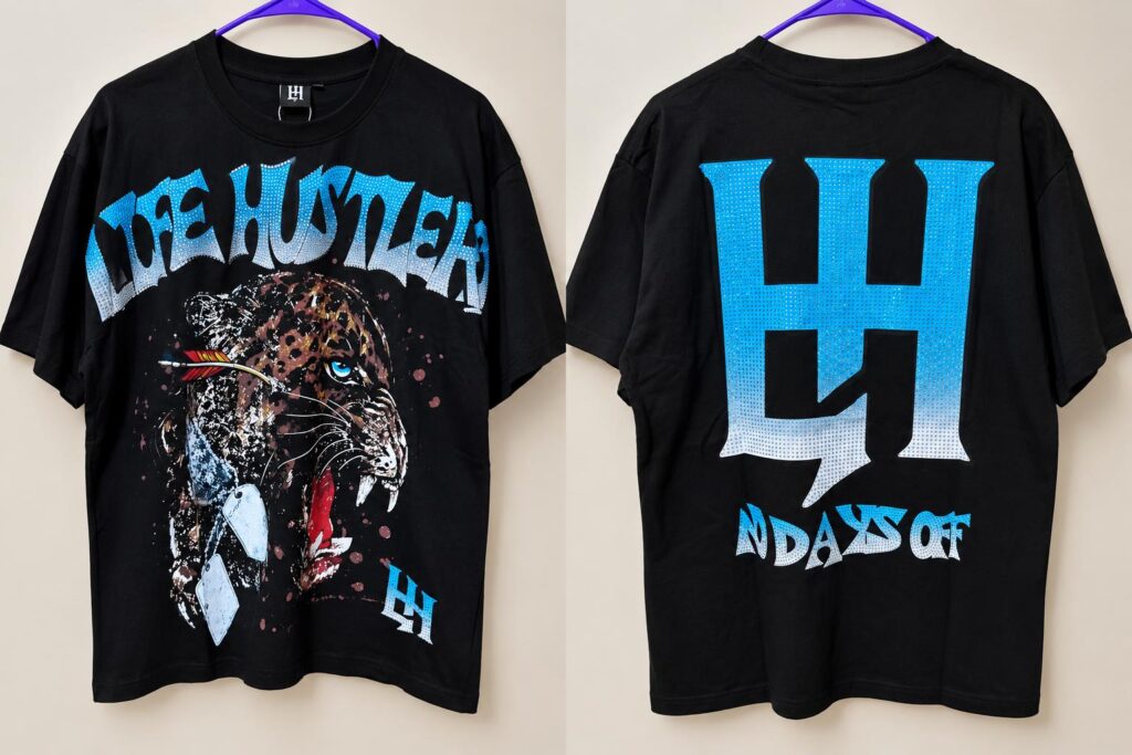 Camisa negra Hustler – letras azules