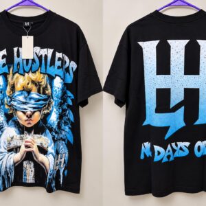 Camisa negra Hustler – estampado azul