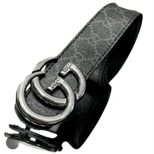 Correa Gucci negra con hebilla plateada