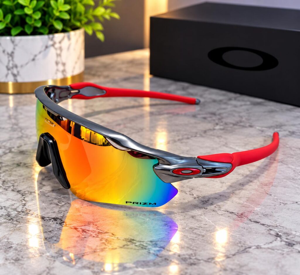 Gafas deportivas Oakley lente naranja detalle rojo
